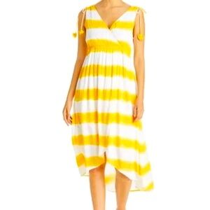 Tommy Bahama Yellow & White Stripe Rayon Faux Wrap Maxi Dress, Size SMALL